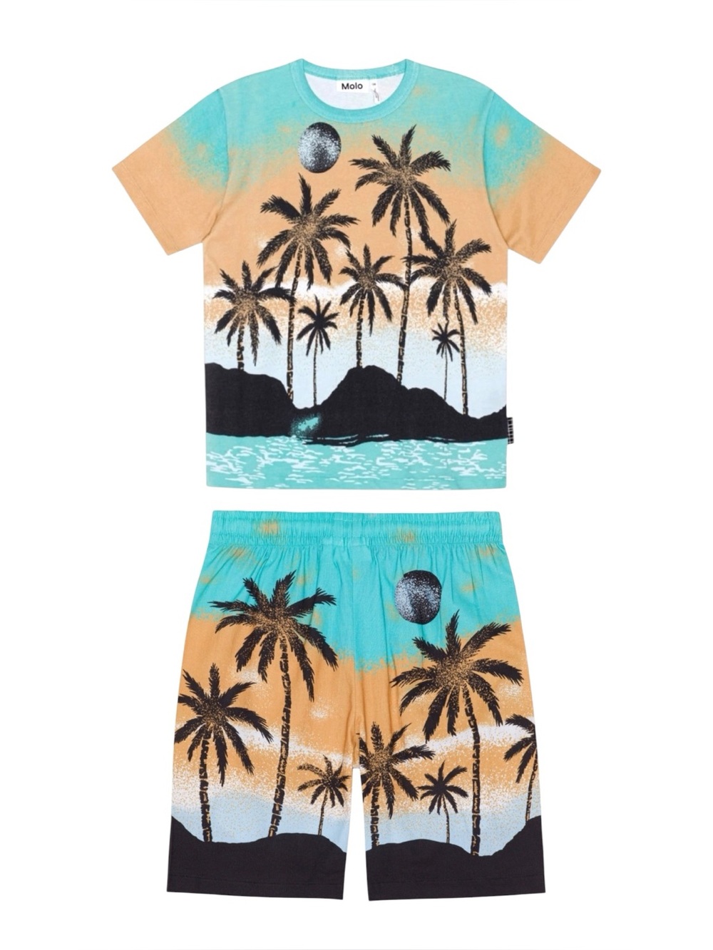 Molo 2 Piece Set Riley T-Shirt Adi Shorts Holiday Island Boys Size 4 Palm Tree
